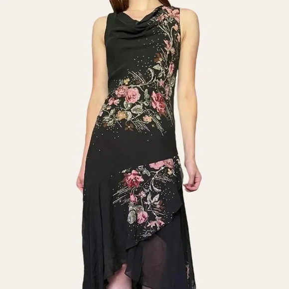 Alex Evenings 90s vintage beaded chiffon cowl neck maxi dress whimsigoth fairy - Picture 5 of 8